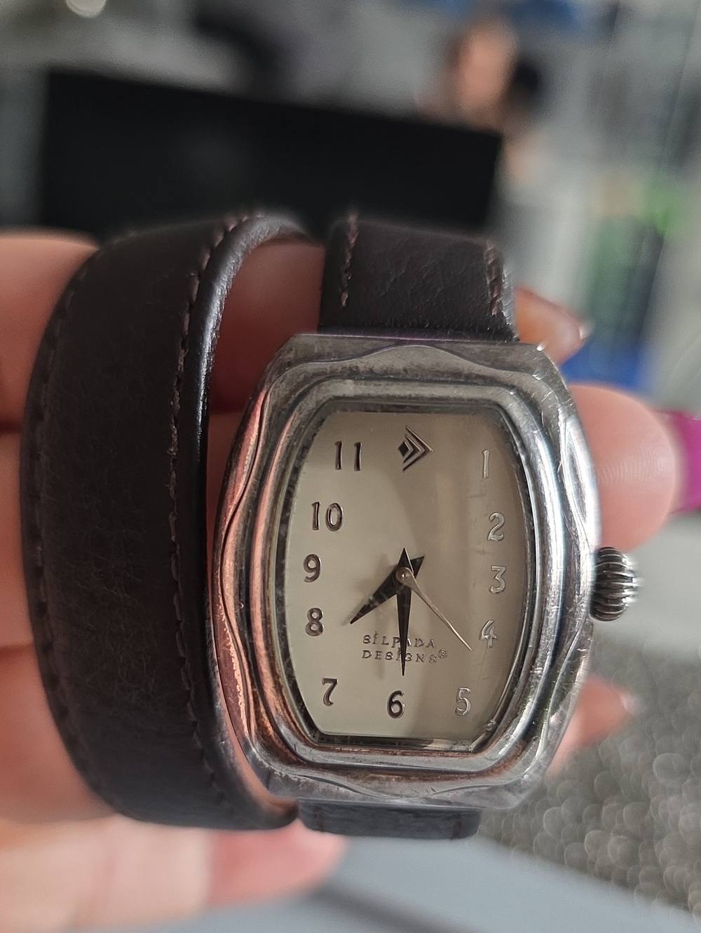 Silpada Brown Leather Strap Watch with Silver-Tone Case